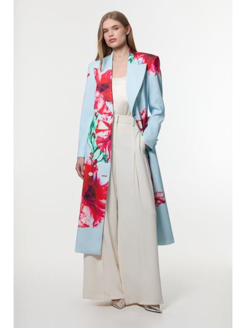 Tailored Crepe Placed Floral Full Skirted Tailored Double Breasted Jacket