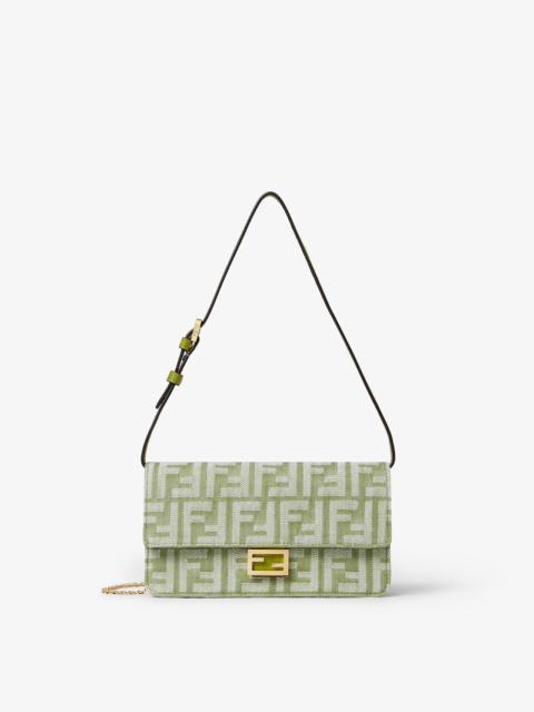 Wallet On Chain Baguette Verbena green denim-effect FF jacquard wallet