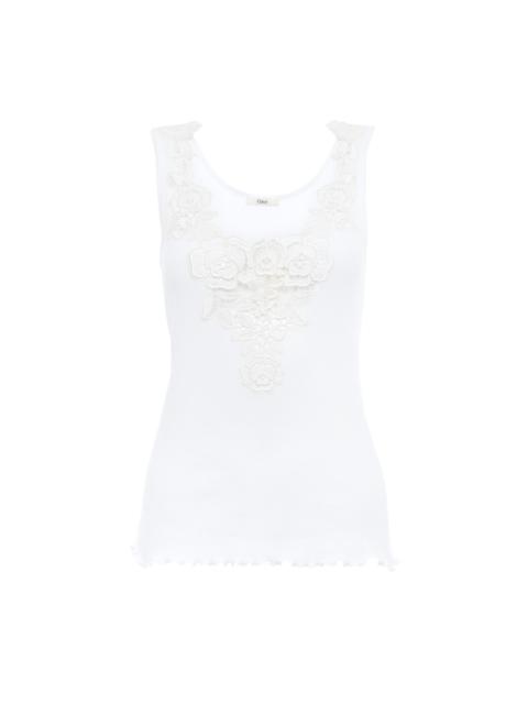 FITTED TANK TOP IN COTTON JERSEY & GUIPURE