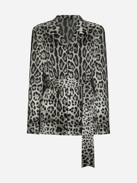 Leopard-print satin robe