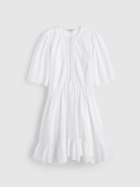 Eyelet Flutter Sleeve Mini Dress in Cotton