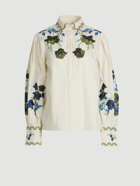 Rose Embroidered Cotton Twill Woven Blouse