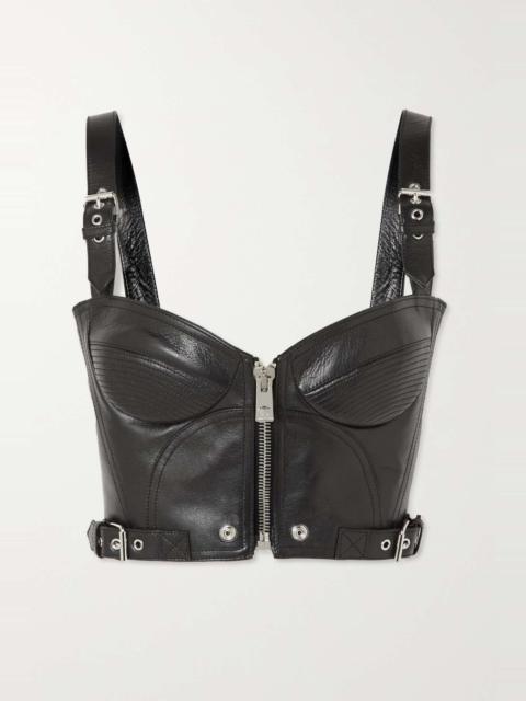 Buckled textured-leather bralette