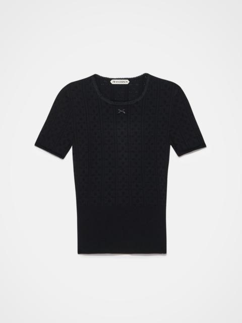 KNITTED POINTELLE T-SHIRT IN BLACK