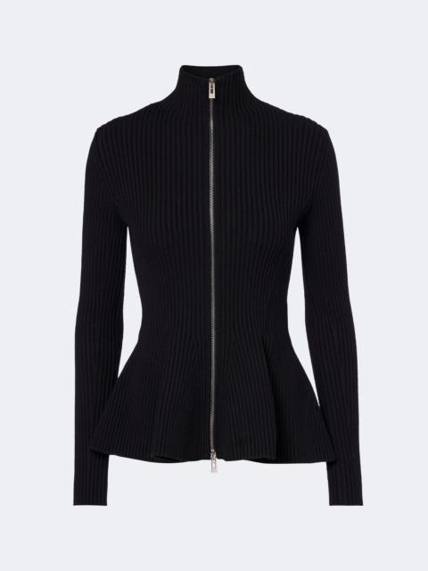 Peplum wool-blend zip-up cardigan