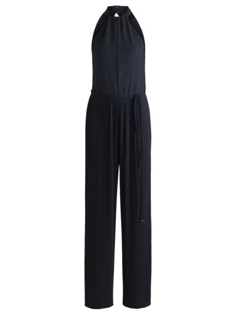 SLEEVELESS JUMPSUIT WITH PLISSÉ PLEATS AND TIE BELT
