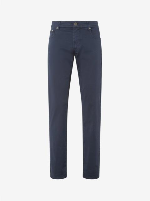 Navy blue garment-dyed stretch cotton jeans