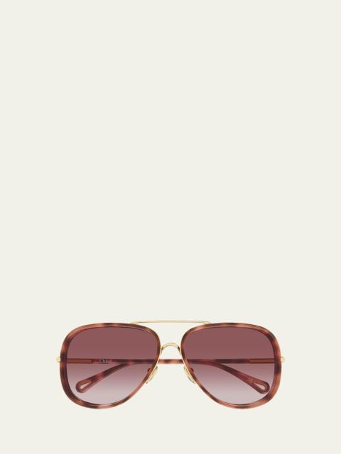 60mm Metal & Acetate Aviator Sunglasses