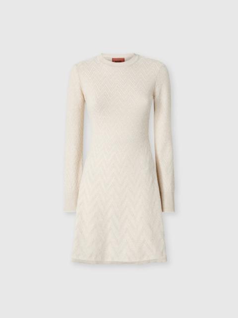 Women's short flared dress with long sleeves and jacquard detailing