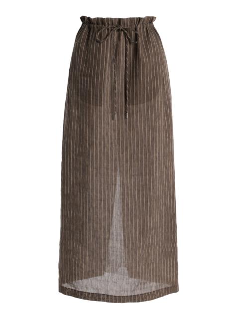 Regina Pinstriped Linen-Blend Midi Skirt grey