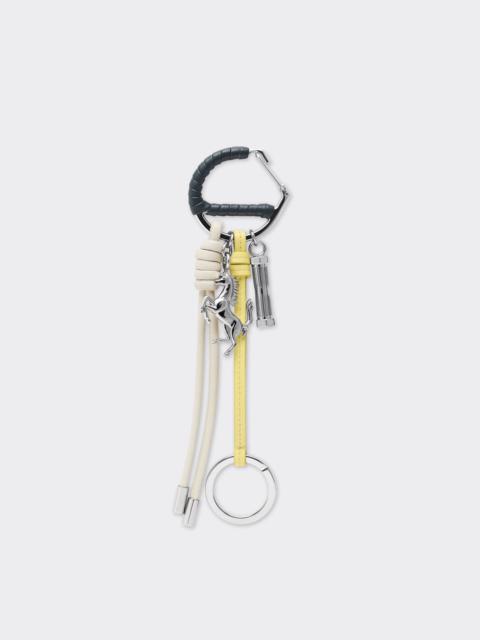 Multicolored metal and leather keyring with charm