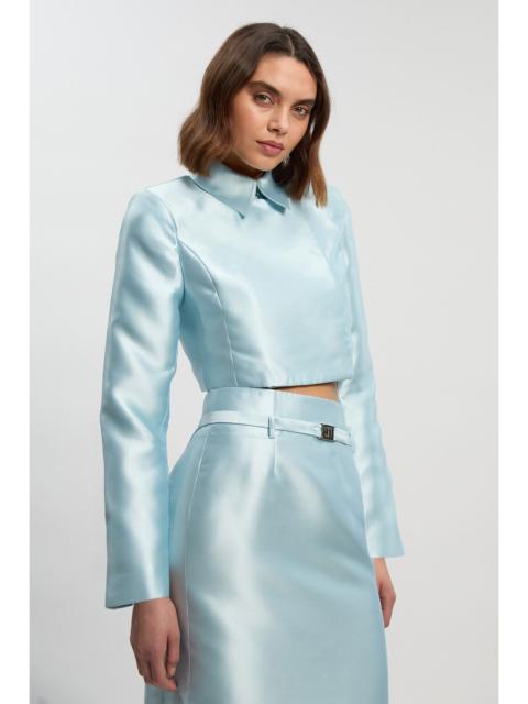 Satin Twill Cropped Wrap Tailored Jacket
