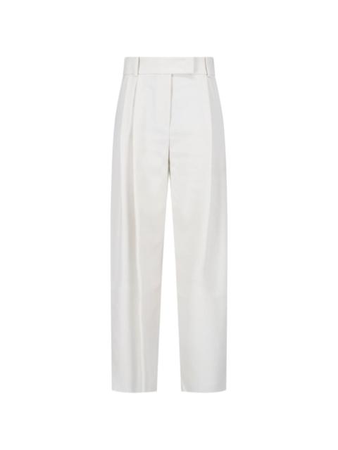 pleated silk trousers