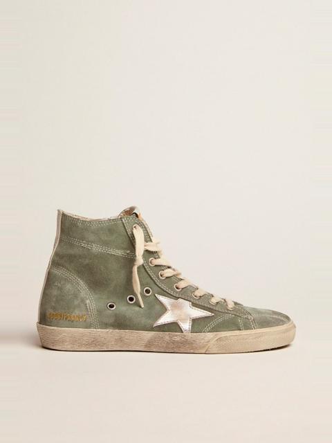 Francy in green suede with silver metallic leather star