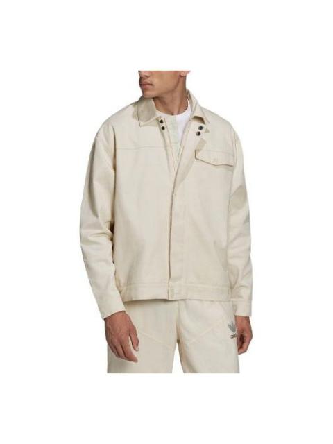 adidas originals Lapel Solid Color Sports Yellow White Jacket HI6011