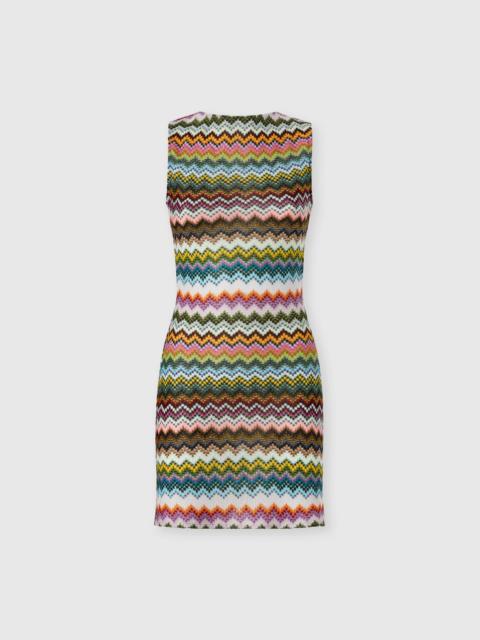 Short cover-up in lamé viscose with pixel-effect zigzag motif