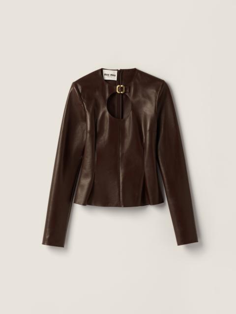 Long-sleeved nappa leather top with buckle