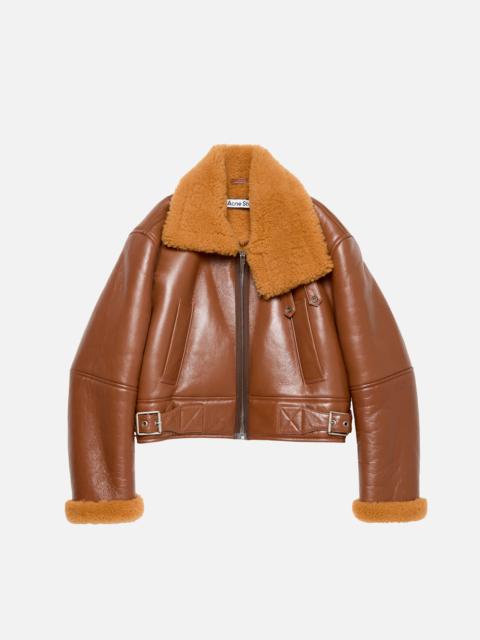Shearling biker jacket - Rust brown