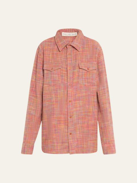 Flower Space Dye Tartan Cashmere Shirt Jacket