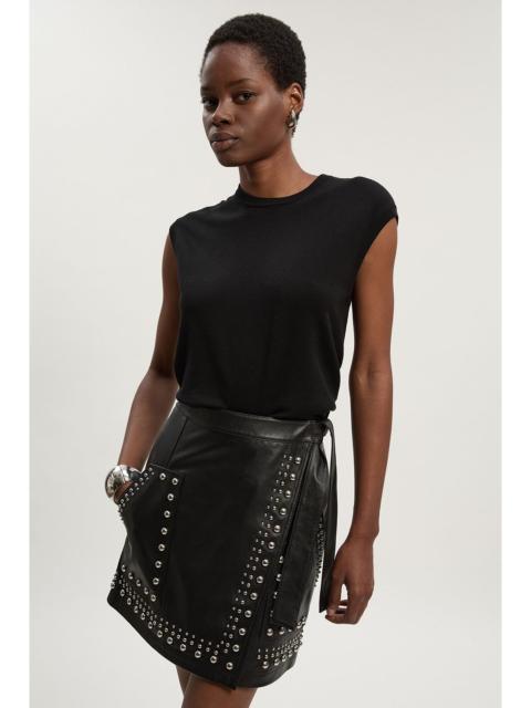 Studded Leather Wrap Mini Skirt