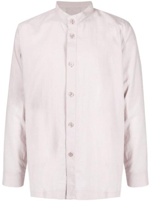 Ramie band-collar button-up shirt