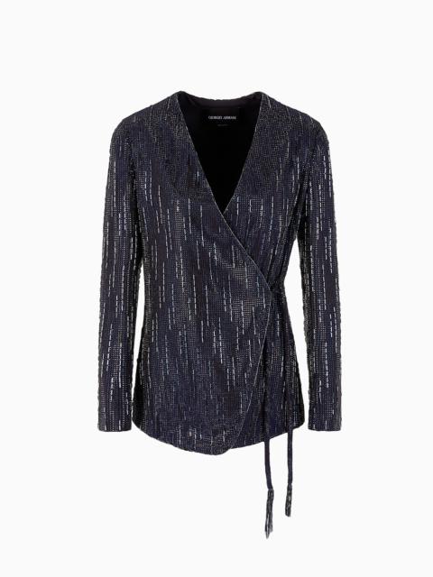 Long silk jacket with crystal embroidery