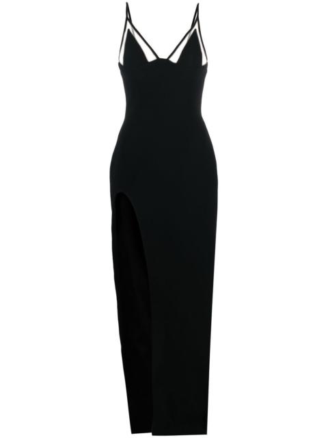 V-neck side-slit cady gown