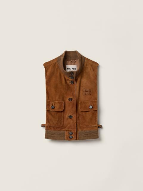 Waxed suede leather vest