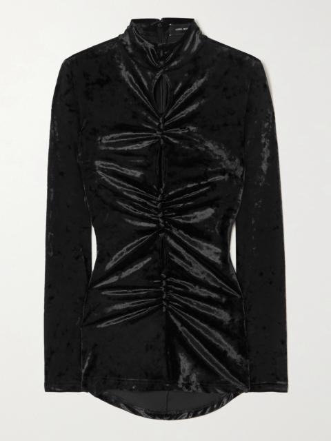 Gillian Cutout Ruched Stretch-crushed Velvet Top