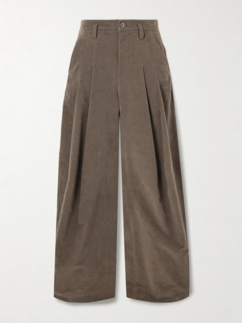 Pleated Brushed Cotton-blend Wide-leg Pants