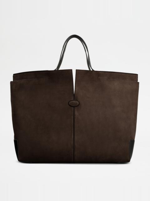 TOD'S DI BAG FOLIO IN LEATHER MAXI - BROWN, BLACK