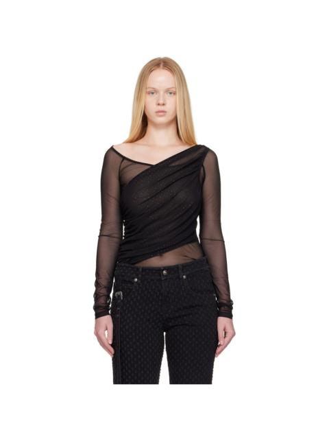 Black 'STR' Tulle Glitter Top