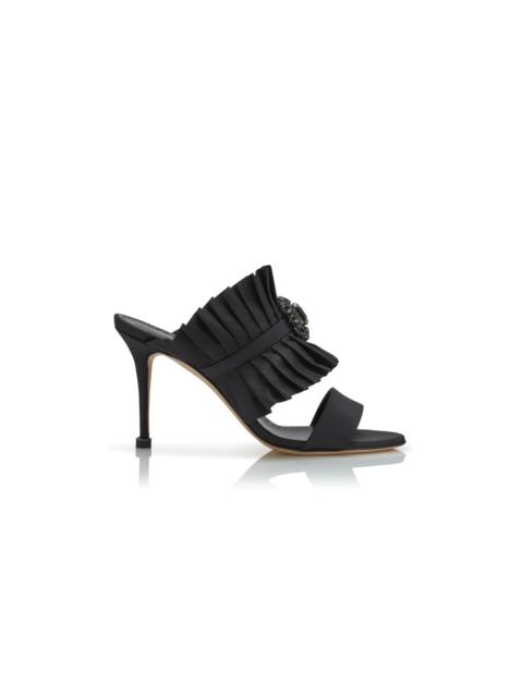 Black Silk Pleated Detail Mules