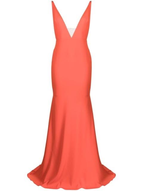 plunge-neck fishtail gown
