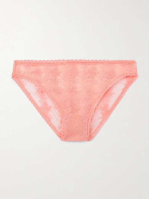 Fleur Du Sel Embroidered Stretch-tulle Briefs