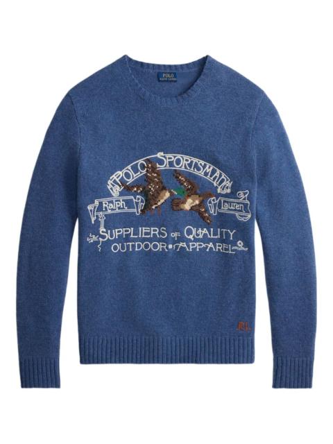 Sportsman embroidered intarsia-knit sweater