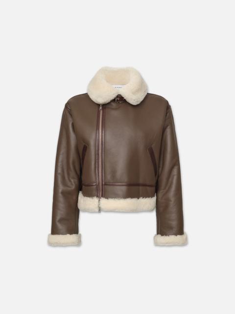 FRAME Boxy Shearling Jacket in Chocolate Brown | REVERSIBLE