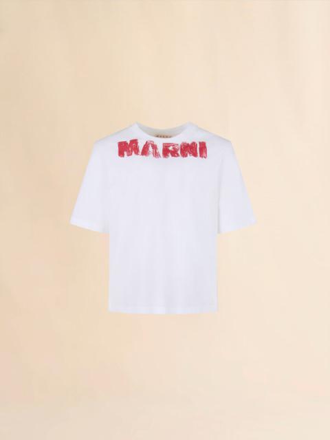 WHITE COTTON T-SHIRT WITH MARNI MONOLITH PRINT