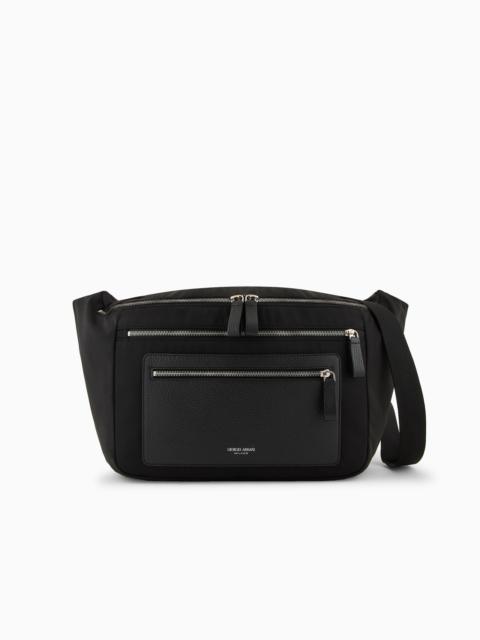 ASV nylon and pebbled leather large crossbody bag
