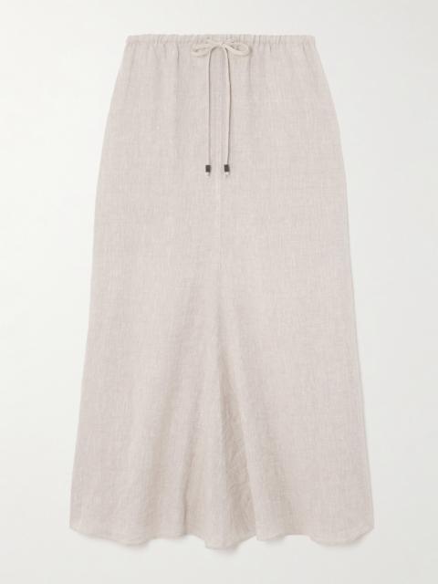 Bead-embellished Linen Midi Skirt