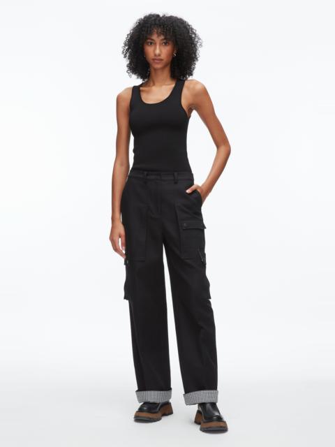 Carpenter Cargo Pants with Plaid Cuffs