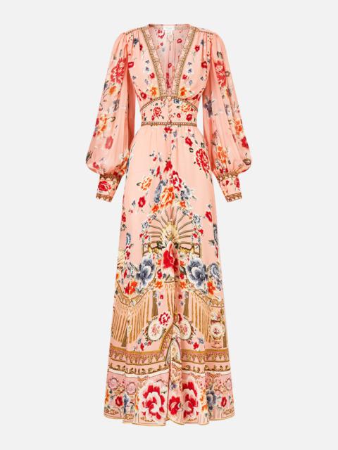 SHAPED WAISTBAND DRESS WITH GATHERED SLEEVES