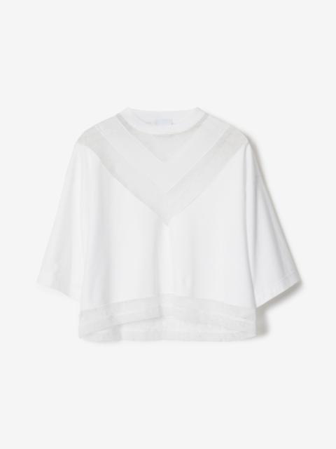 Lace and Mesh Panel Cotton Cropped Top