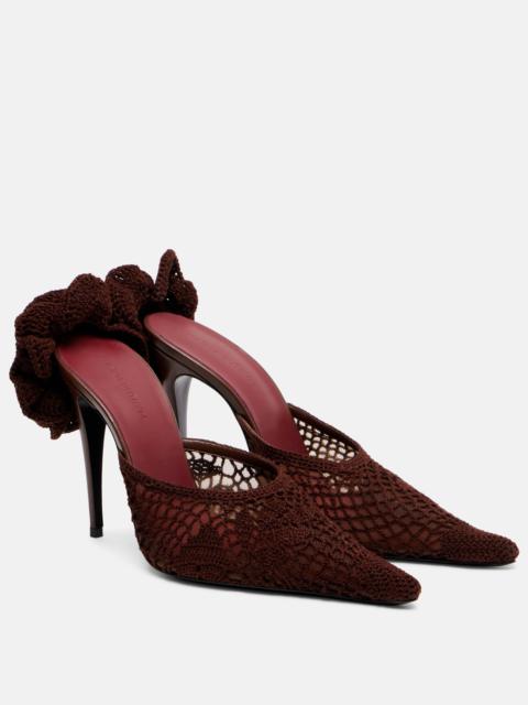 Floral-appliqué crochet mules