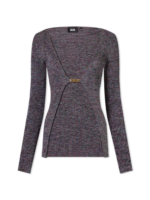 GCDS Lurex Melange Logo Clip Cardigan