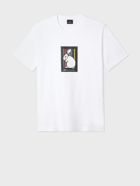 White Cotton 'Rabbit Stripe' Print T-Shirt