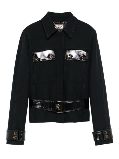 patent-trimmed belted jacket