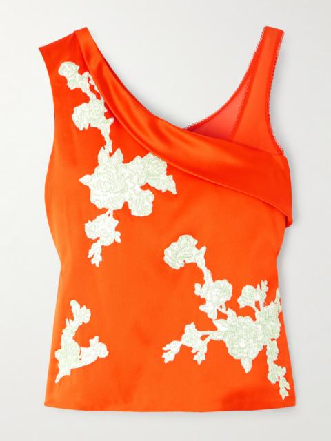 Appliquéd Silk-satin Top