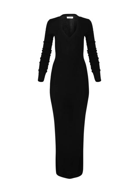 LONG SLEEVE V NECK MIDI BLACK