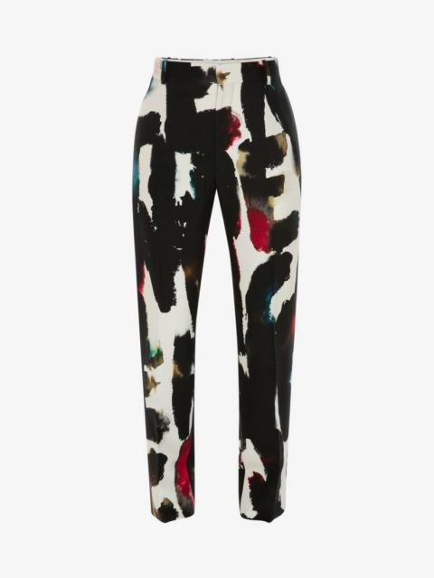 Men's Watercolour Graffiti Cigarette Trousers in Multicolour